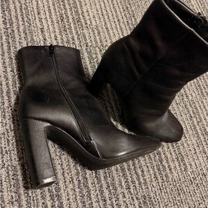 Steve Madden Black Heeled Boots with Chunky Heel and Pointed Toe